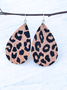 Leopard Print Tear Drop Earrings (Brown)